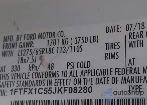 2018 Ford F-150 Xlt z USA, uszkodzony, nr VIN 1FTFX1C55JKF08280